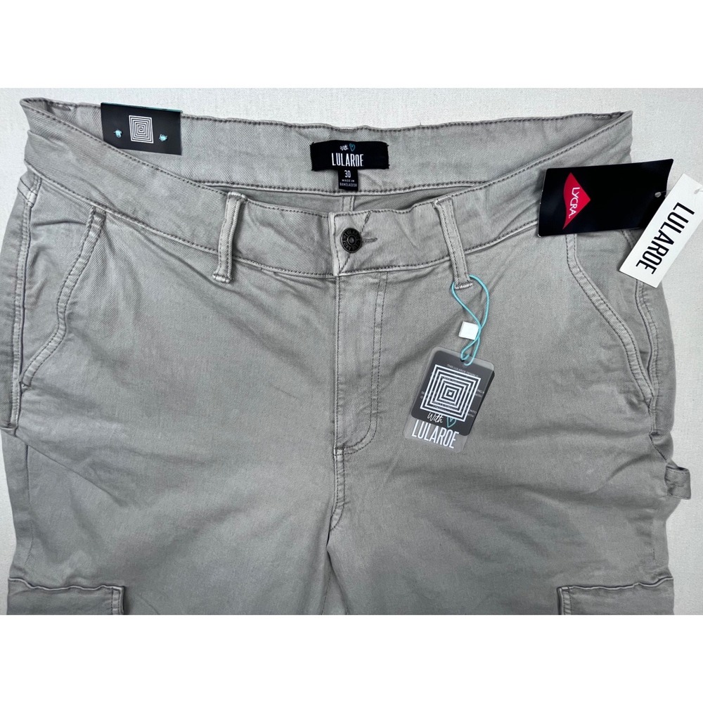 LuLaRoe Utility Cargo Pants Womens 30 Gray Straight Leg Stretch Workwear NWT